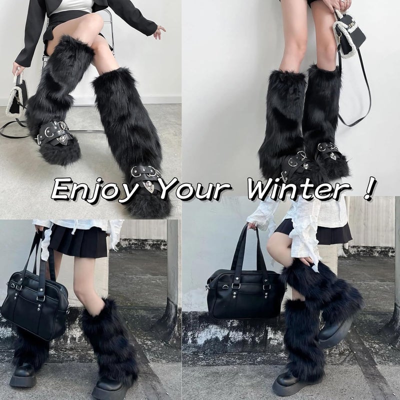 Peecabe Winter Women Faux Fur Fluffy Leg Warmers Fuzzy Long Boot Covers Furry For Christmas - Image 2